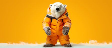 Funny polar bear wearing sunglasses and scarf winter concept.の素材