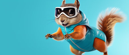 Funny squirrel in ski goggles and scarf isolated on background copy space winter concept.の素材