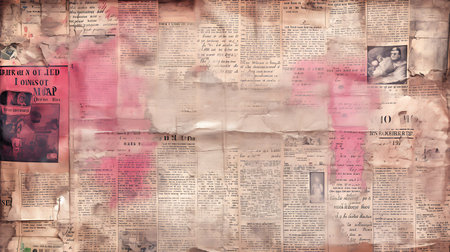 Newspaper grunge background with old newspapers. Vintage style.の素材