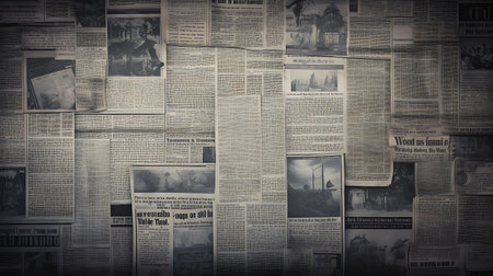 Old paper newpaper collage with grunge textures and stains. Can be used as backgroundの素材