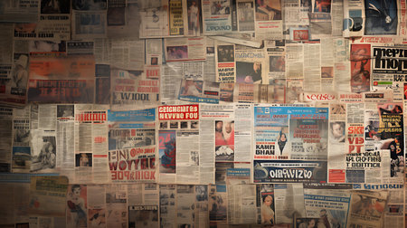 Old paper newpaper collage with grunge textures and stains. Can be used as backgroundの素材