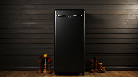 Blank Modern Refrigerator mockup in front of a wallの素材