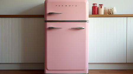 Blank Modern Refrigerator mockup in front of a wallの素材