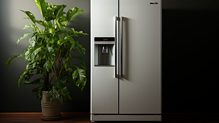 Blank Modern Refrigerator mockup in front of a wallの素材