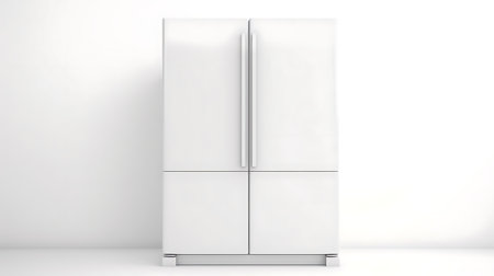 Blank Modern Refrigerator mockup in front of a wallの素材