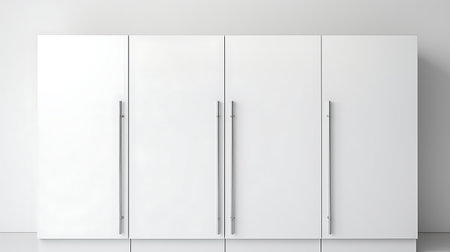 Blank Modern Refrigerator mockup in front of a wallの素材