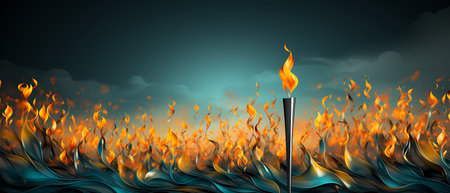 Burning torch on the background of a fire. Vector illustration.の素材