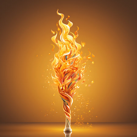 Burning torch isolated on orange background. 3d rendering illustration.の素材