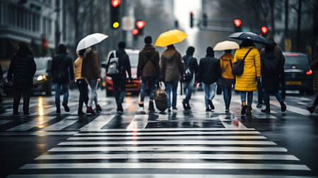 Rainy day in Paris, France. People on zebra crossingの素材