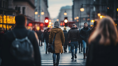 Unidentified people walking on Oxford Street. Oxford Street is a major shopping street in London.の素材