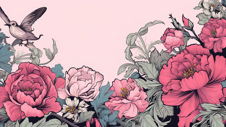 neo classical border floral background with golden frame and golden ornament. 3d illustrationの素材