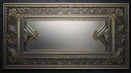 neo classical border floral background with golden frame and golden ornament. 3d illustrationの素材