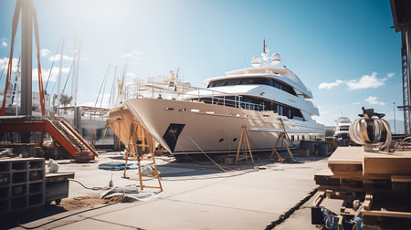 Luxury yachts moored in a yacht marinaの素材
