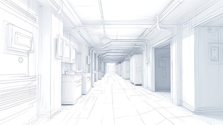 sketch design of interior hall,3d rendering wireframeの素材