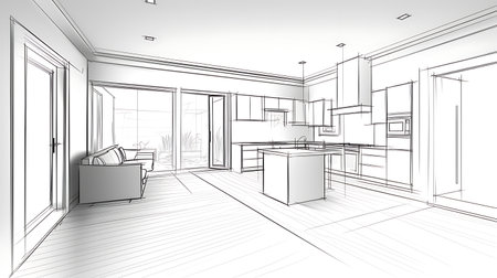 sketch design of interior living room,3d rendering wireframeの素材