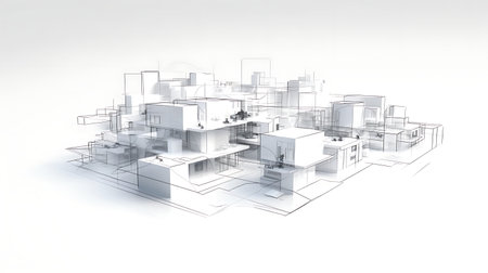 3d rendering wireframe of a modern house on a white backgroundの素材