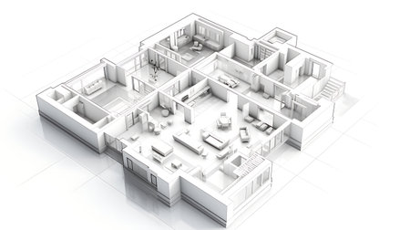 3d rendering of a house in isometric projection on white backgroundの素材