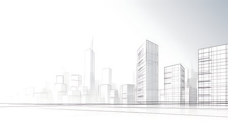 sketch design of modern city,3d render wireframeの素材