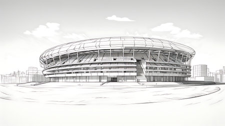 3D render of a modern football stadium on a white background.の素材