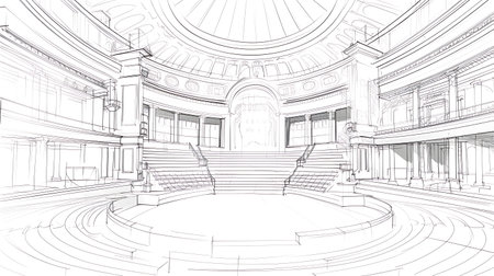 sketch design of interior hall,3dwire frame renderの素材