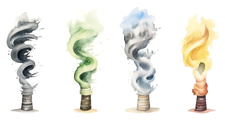 Set of different colored smoke from the chimney. Vector illustration.の素材