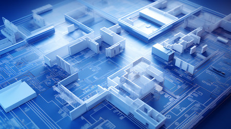 3d rendering of abstract architectural background with circuit board and space for textの素材