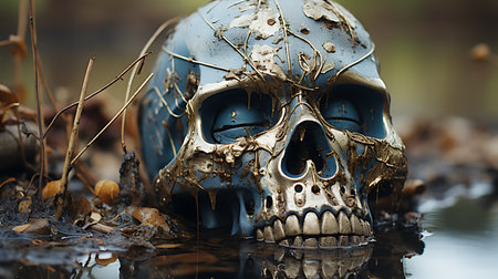 Skull in the water. Halloween concept. Close-up.の素材