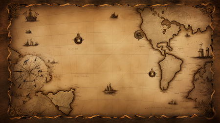 Old map of the world on the old paper background. Vintage style.の素材