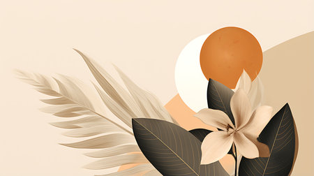 Abstract background with tropical leaves and flowers. Vector illustration for your designの素材