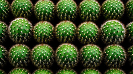 Green cactus pattern on black background. Close up cactus.の素材