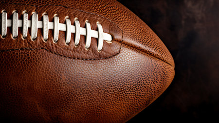 American football ball on a dark background. Close-up. Toned.の素材