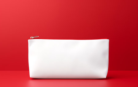 White leather clutch on red background. 3d render illustration mock upの素材