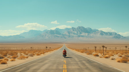 Motorcyclist on the road in the desert. 3d renderingの素材