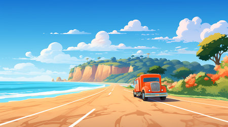 Because on the road to the sea. Vector illustration in cartoon styleの素材