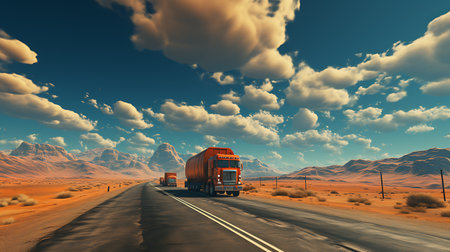Truck on the highway in the desert. 3D rendering.の素材