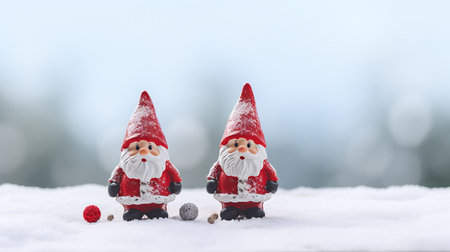 Cute Santa Claus sitting on the snow with bokeh backgroundの素材