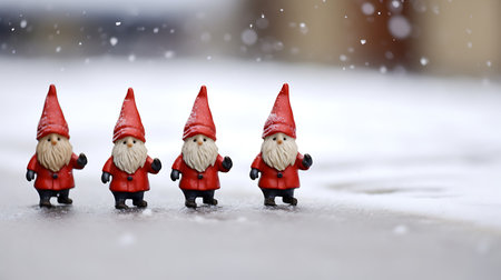 Miniature Santa Claus on snow background. Christmas and New Year concept.の素材