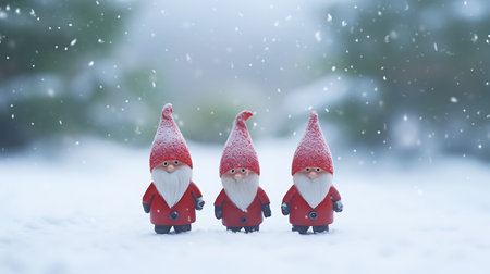 Santa Claus in the snow. Christmas and New Year background with copy space.の素材