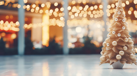 Christmas tree toy on the floor in the shopping mall with bokeh backgroundの素材