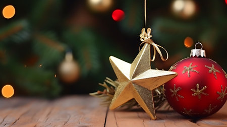 Christmas decoration on the background of the Christmas tree with bokehの素材