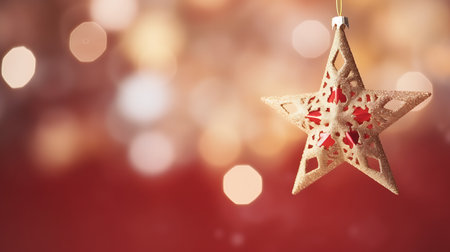 christmas decoration on red bokeh background with copy space.の素材