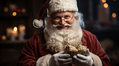 Portrait of Santa Claus with christmas cookies. Christmas concept.の素材