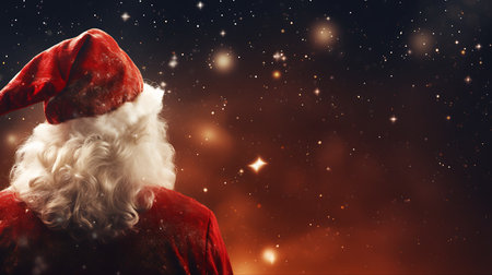 Santa Claus looking at starry sky above his head. Christmas conceptの素材