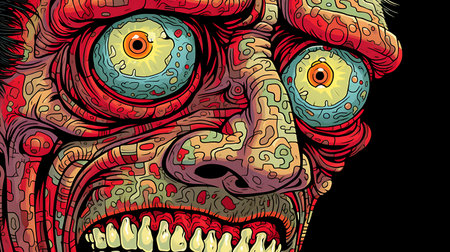 Zombie monster with eyes and mouth. Psychedelic vector illustration.の素材