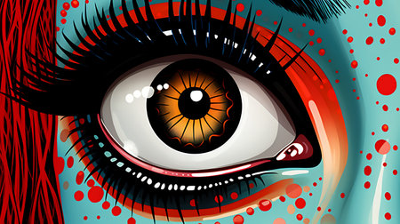 Vector illustration of a beautiful female eye with red blood on it.の素材