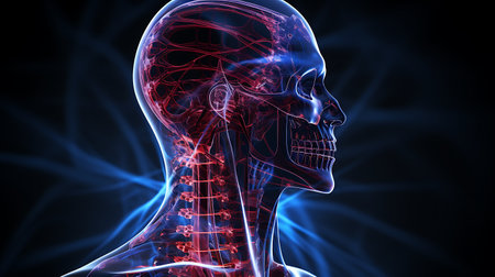 Human skeleton anatomy, x-ray image. 3D rendering.の素材