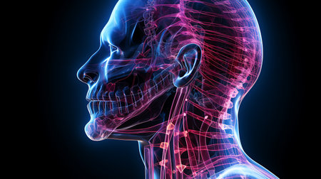 X-ray image of human skull and bones. 3D renderingの素材