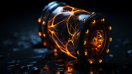 Burning glass bottle on black background. 3d rendering. Computer digital drawing.の素材