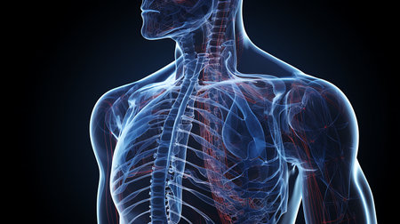 Human skeleton anatomy, x-ray view. 3D Renderingの素材