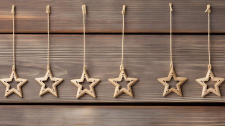 Wooden christmas stars on a wooden background. Christmas decoration.の素材